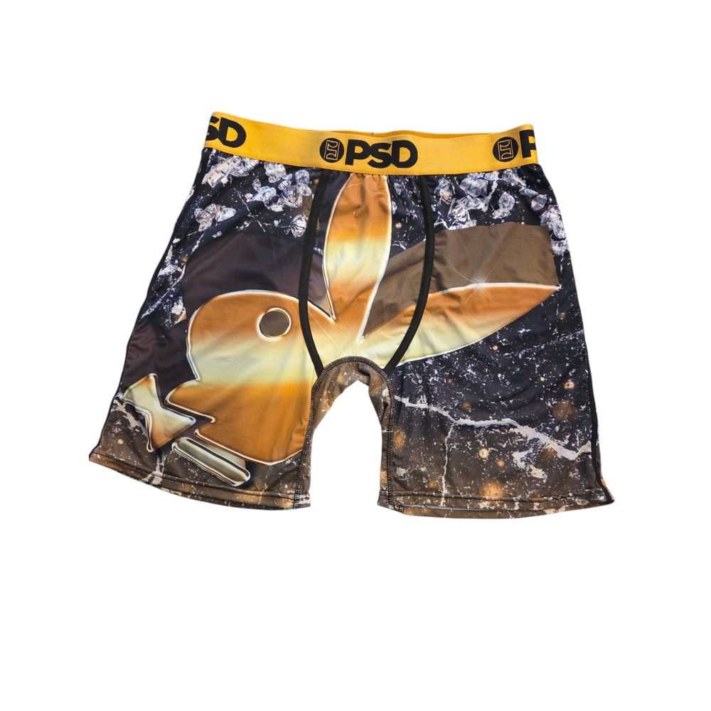 PSD Playboy Boxer Briefs Mens XL Gold Diamond Bunny Graphic Underwear Black